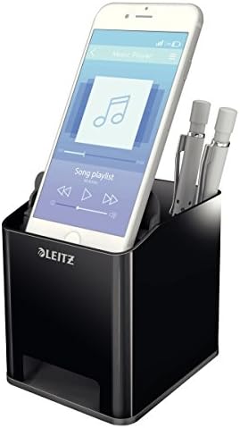 Leitz Cubilete Sound 53630095 – Porta-bolígrafos con Amplificación de Sonido, Negro/Gris, Gama WOW
