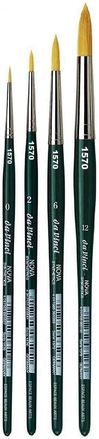 Da Vinci Serie 1570 Nova – Set de 4 Pinceles Redondos Sintéticos (0, 2, 6, 12) – Para Acuarela, Óleo y Acrílico