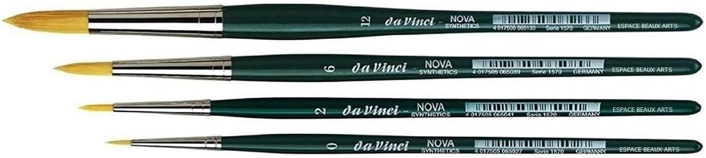 Da Vinci Serie 1570 Nova – Set de 4 Pinceles Redondos Sintéticos (0, 2, 6, 12) – Para Acuarela, Óleo y Acrílico