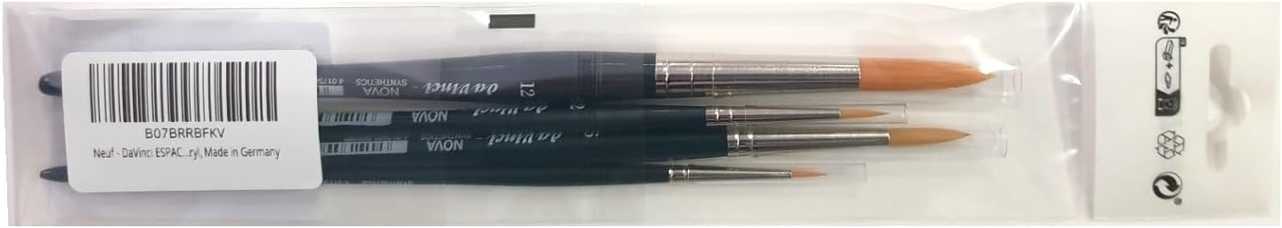 Da Vinci Serie 1570 Nova – Set de 4 Pinceles Redondos Sintéticos (0, 2, 6, 12) – Para Acuarela, Óleo y Acrílico