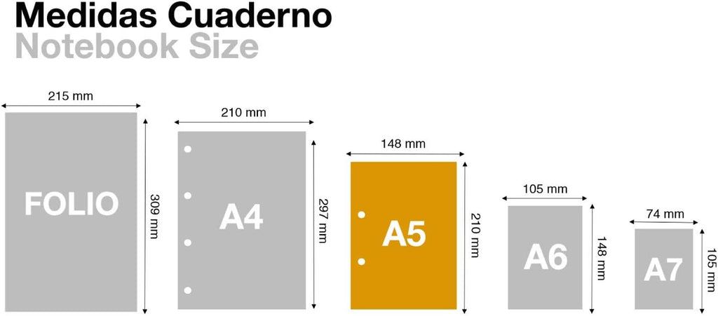 Miquelrius Cuaderno A5 4 Franjas Cosmos | 120 Hojas Cuadriculadas 5x5 | Tapa Dura | Papel Sostenible 70 g/m² | 2 Taladros