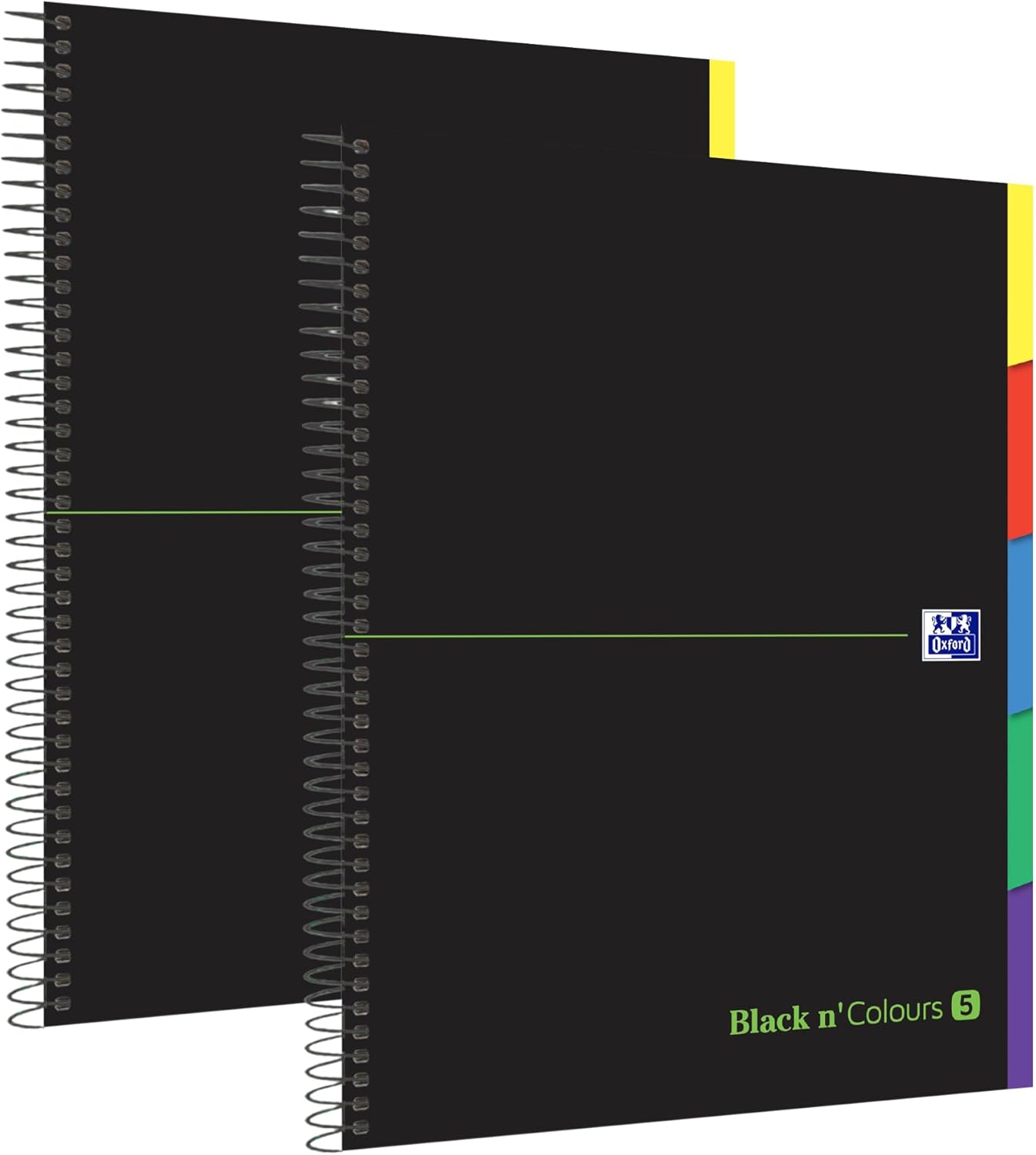 Oxford Black n’ Colours Pack 2 Cuadernos A4 | Tapa Extradura Negra | 80 Hojas Cuadriculadas 5x5 | Microperforado | Papel Optik Paper 90 g