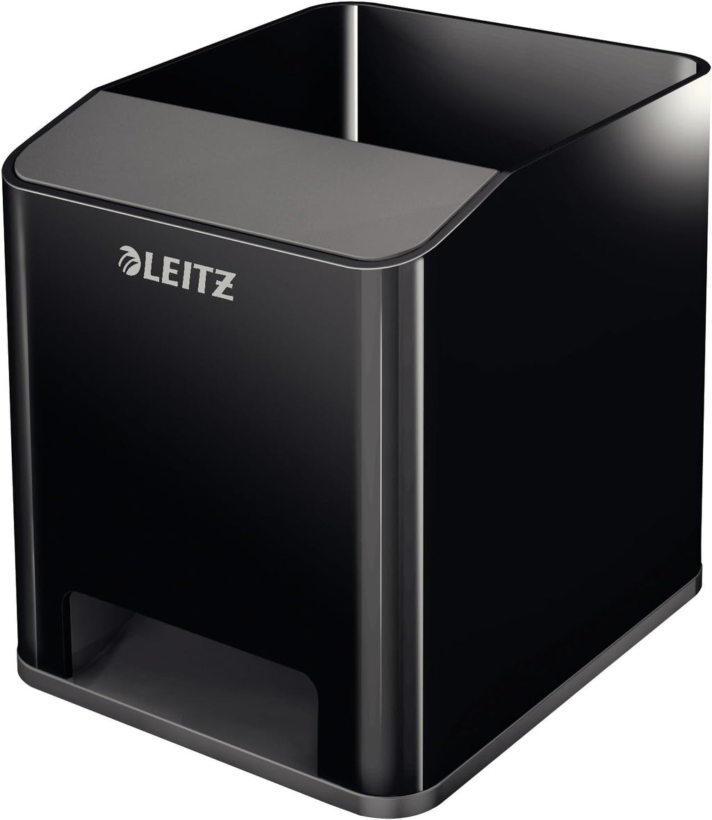 Leitz Cubilete Sound 53630095 – Porta-bolígrafos con Amplificación de Sonido, Negro/Gris, Gama WOW