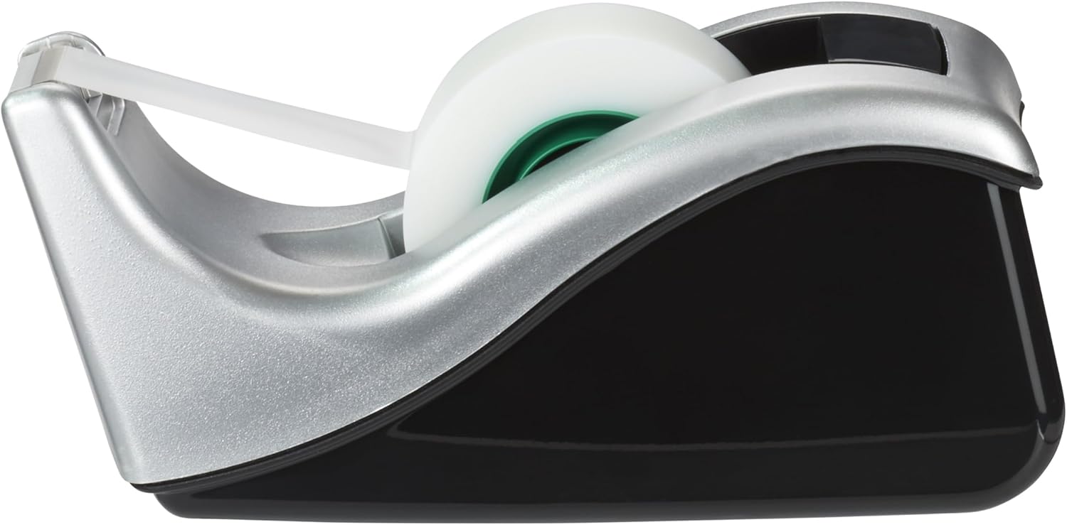 Scotch C60 – Dispensador de Cinta Adhesiva Negro y Plata + Rollo de Cinta Original 3M