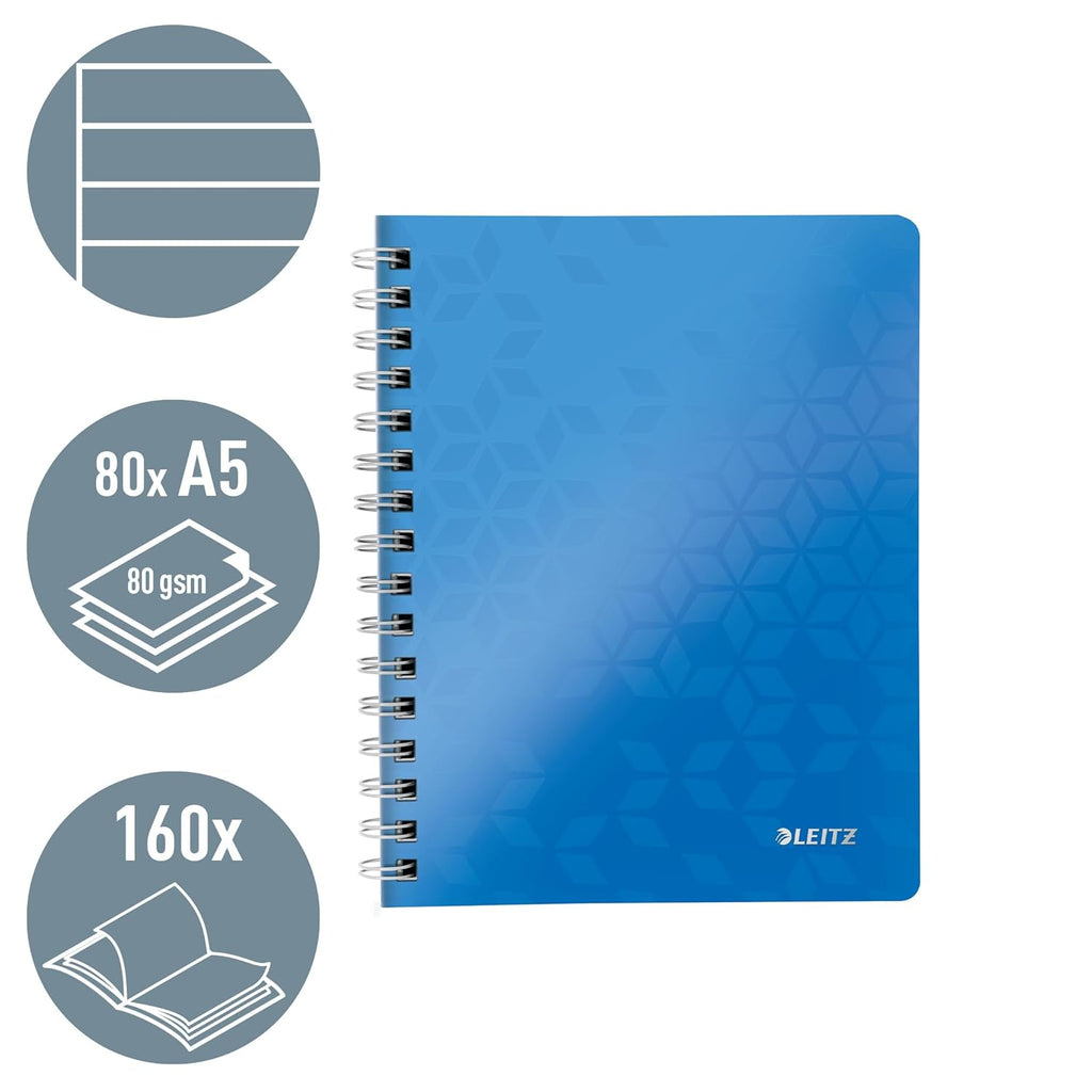 Leitz Wow Cuaderno A5 Cuadriculado 5x5 | Tapa dura laminada | 80 hojas 90 g | Color Azul Metallic
