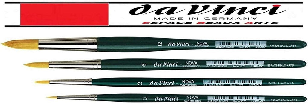 Da Vinci Serie 1570 Nova – Set de 4 Pinceles Redondos Sintéticos (0, 2, 6, 12) – Para Acuarela, Óleo y Acrílico