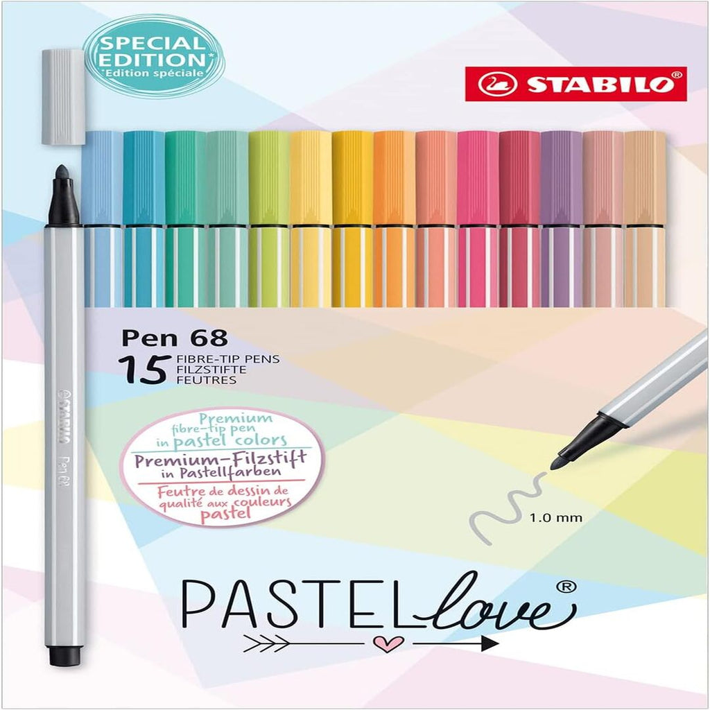 Rotulador Premium STABILO Pen 68 – Estuche PASTELlove 15 Colores