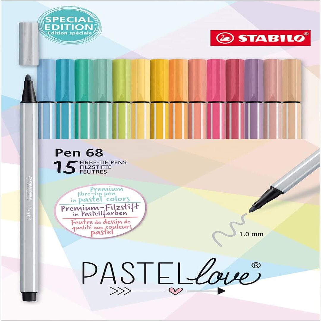 Rotulador Premium STABILO Pen 68 – Estuche PASTELlove 15 Colores