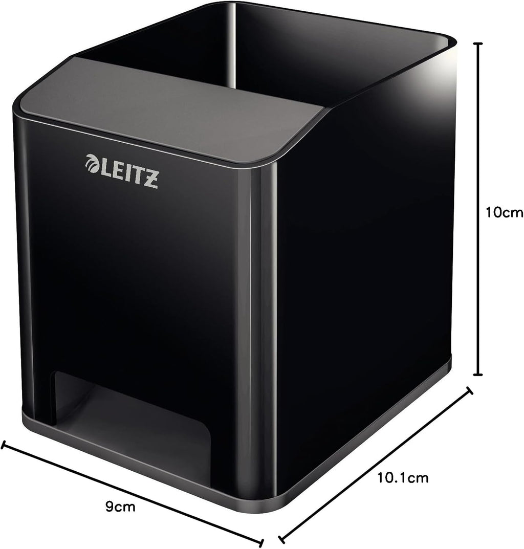Leitz Cubilete Sound 53630095 – Porta-bolígrafos con Amplificación de Sonido, Negro/Gris, Gama WOW