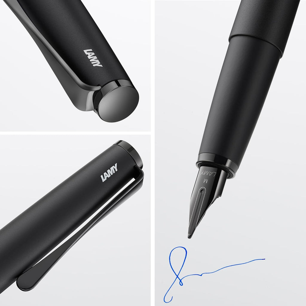 Lamy Studio Lx All Black Pluma Estilográfica – Cuerpo Metálico Elegante – Clip Helicoidal – Plumín de Acero F – Cartucho T10 Azul Incluido