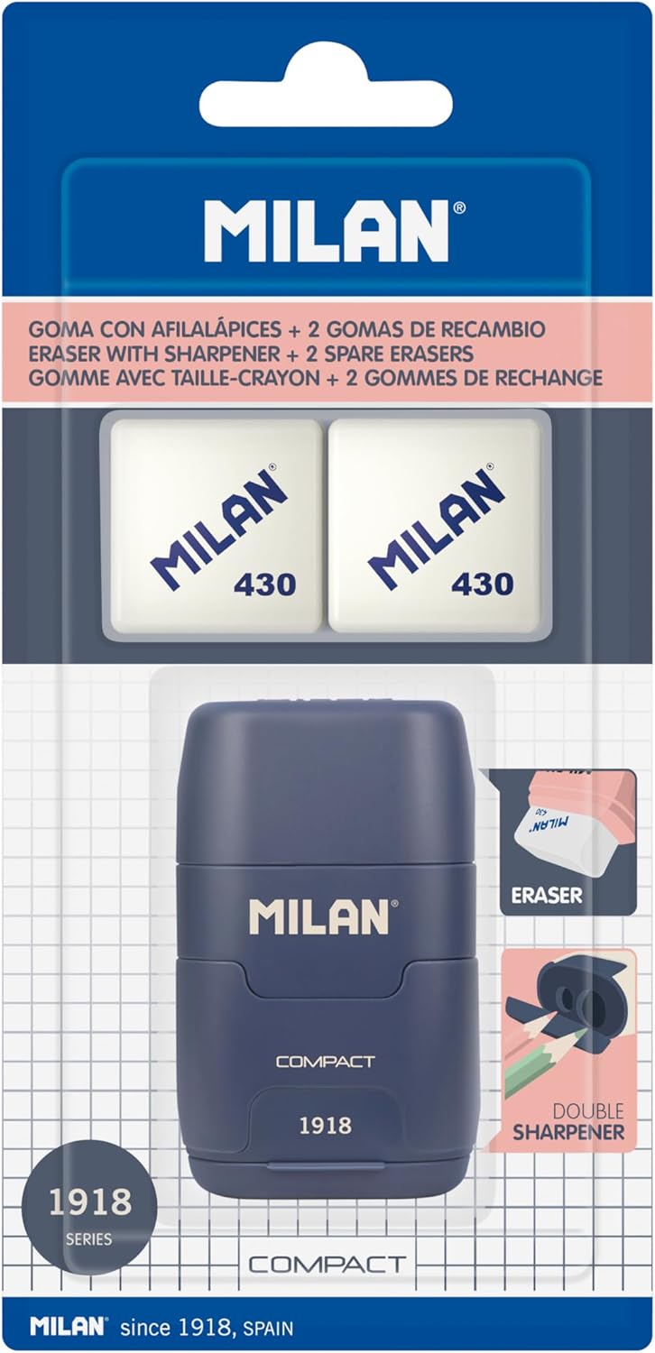 MILAN Afilaborra COMPACT Serie 1918 – Azul + 2 Gomas de Recambio (Blíster)