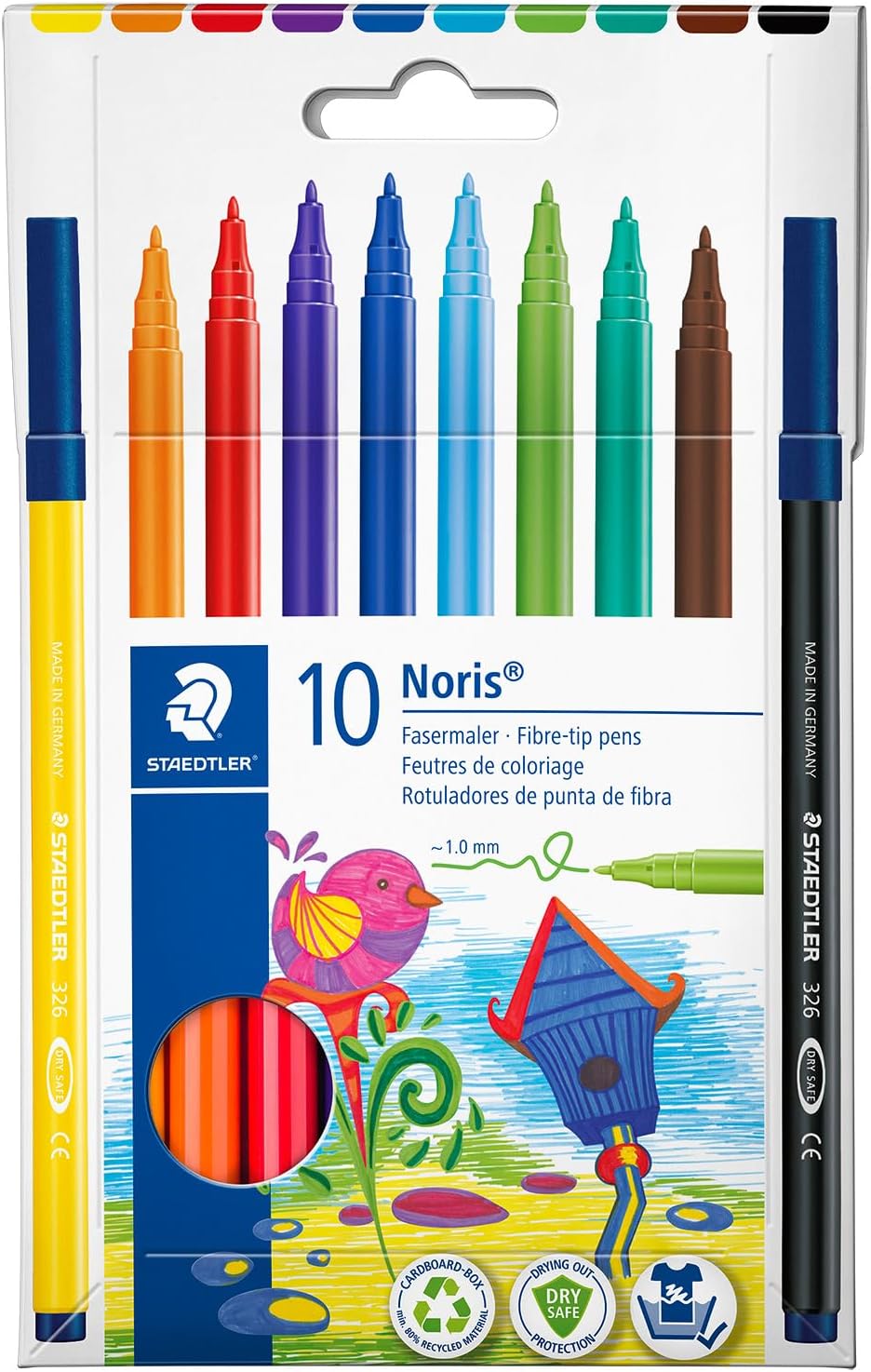 STAEDTLER Noris 326 – Rotuladores Punta de Fibra, Caja de 10 Colores