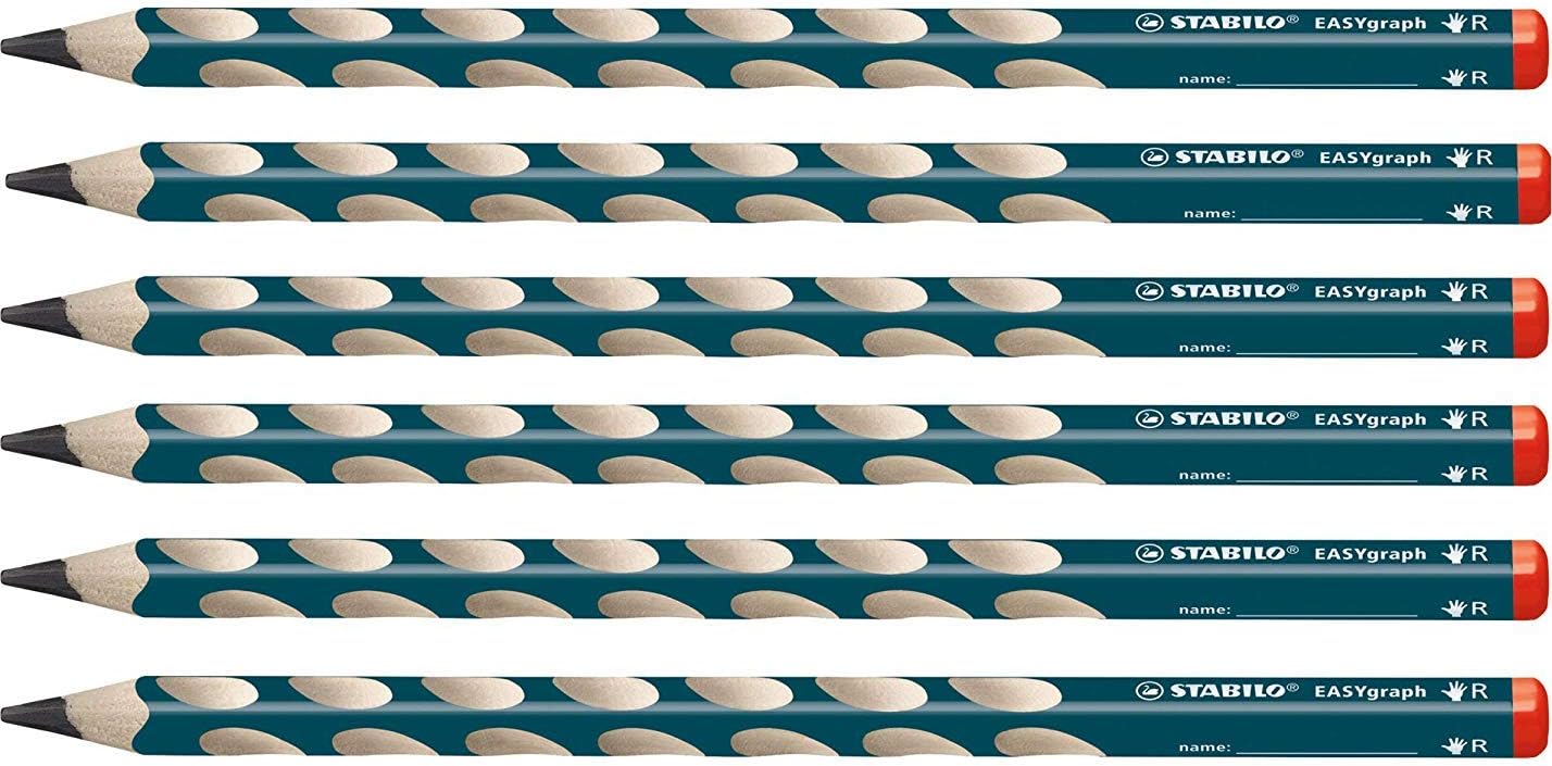 STABILO EASYgraph – Lápiz de Grafito Ergonómico para Diestros, Caja de 6 Unidades, Color Petrol