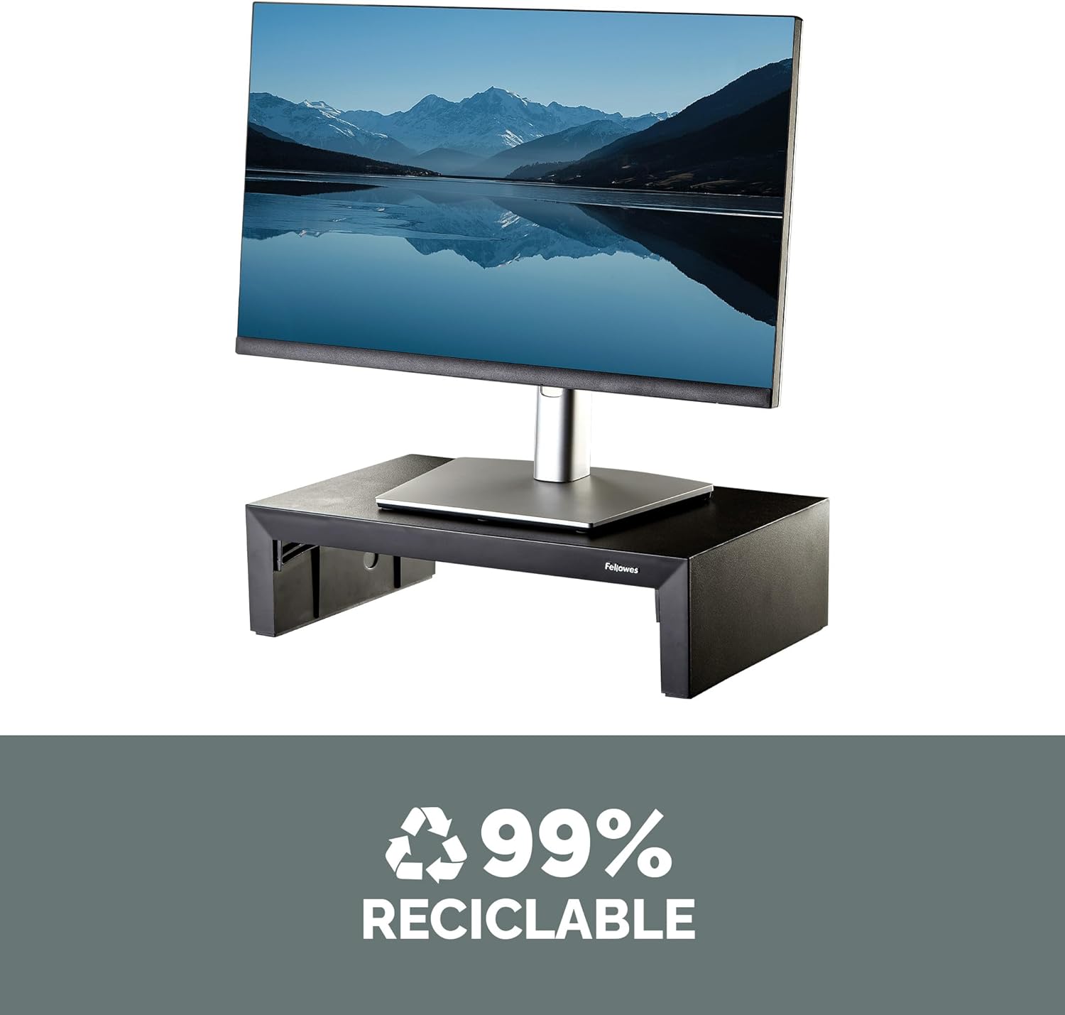 Fellowes Elevador de Monitor Everyday Plus – Soporte Ergonómico Ajustable con 3 Alturas y Almacenamiento – Negro