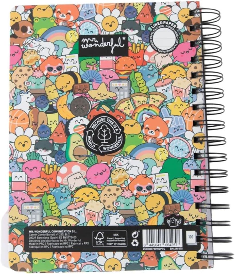 Mr. Wonderful Cuaderno A5 con Separadores | Tapa Dura | 160 Hojas Cuadriculadas | Personajes Wonder