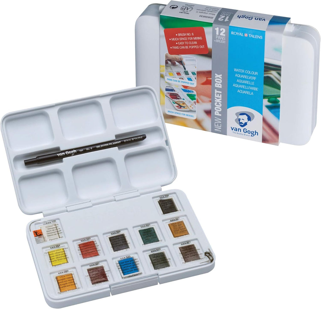 Royal Talens Van Gogh – Caja de 12 Acuarelas de Alta Calidad – Colores Surtidos