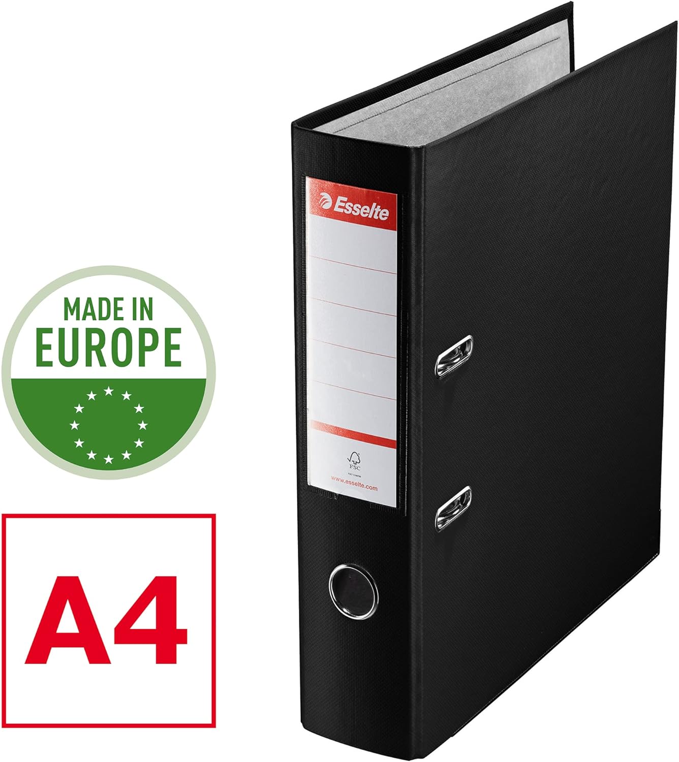 Archivador A4 Esselte Premium – Negro Mate 75 mm (Pack de 3 Unidades)