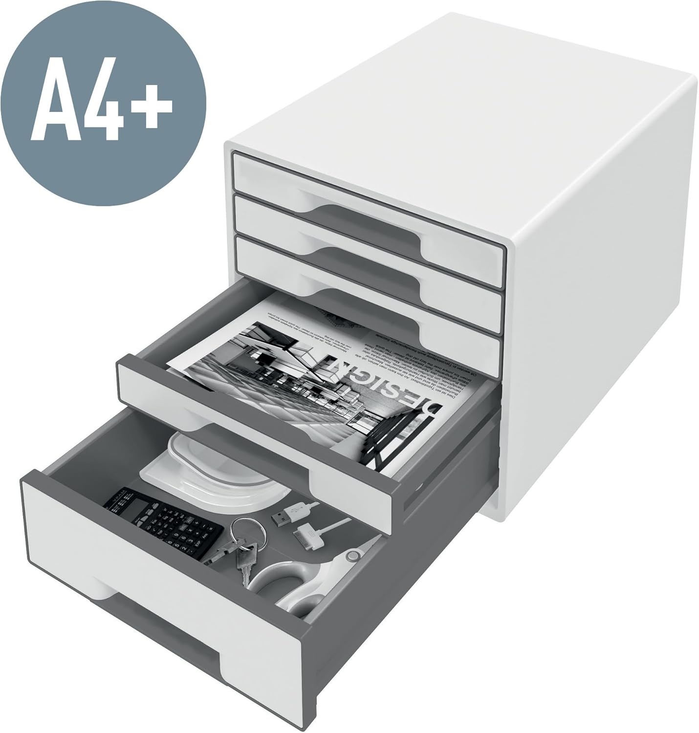 Leitz 52142001 Buc de 5 Cajones A4 – Gama WOW Blanco/Gris