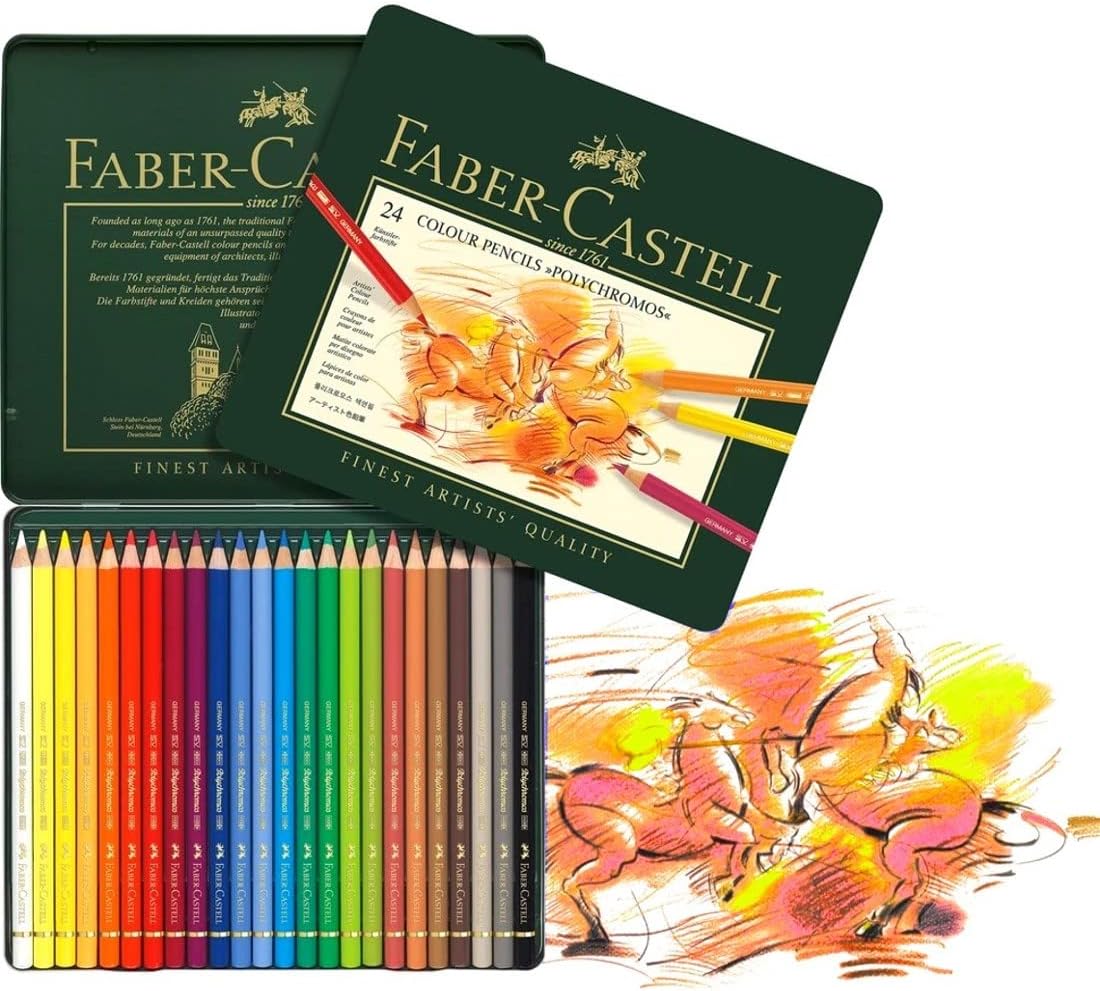 Faber-Castell 110024 – Estuche Metálico con 24 Lápices de Colores Polychromos – Multicolor