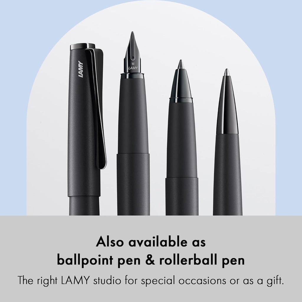 Lamy Studio Lx All Black Pluma Estilográfica – Cuerpo Metálico Elegante – Clip Helicoidal – Plumín de Acero F – Cartucho T10 Azul Incluido