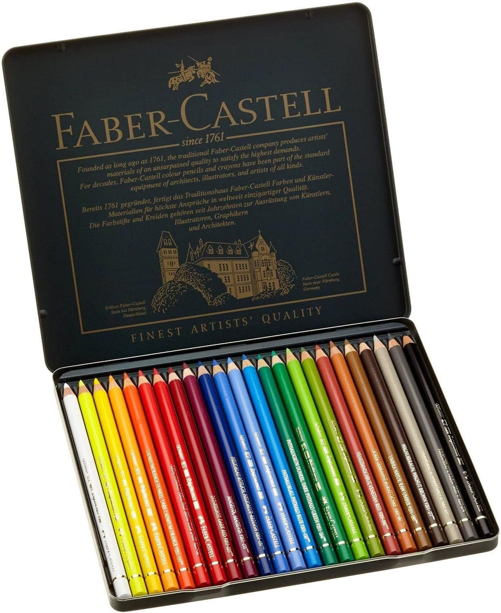 Faber-Castell 110024 – Estuche Metálico con 24 Lápices de Colores Polychromos – Multicolor