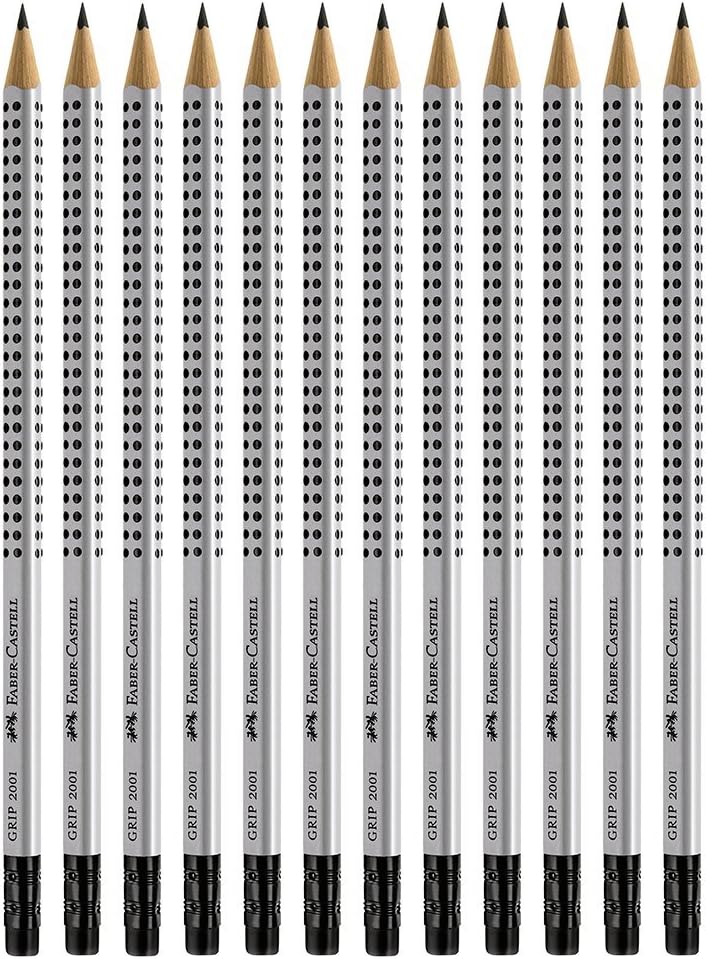 Faber-Castell Grip 2001 – Caja de 12 Lápices de Grafito con Goma de Borrar HB