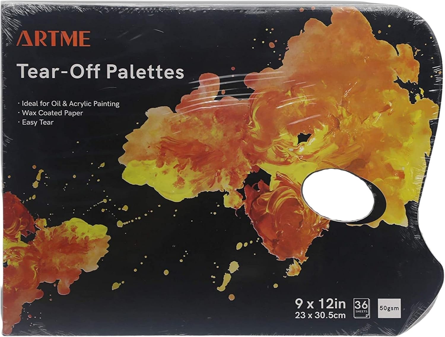 ARTME – Paleta Desechable de 36 Hojas 23x30,5 cm (50 g/m²) con Agujero para el Pulgar – Para Acrílico, Óleo y Acuarela