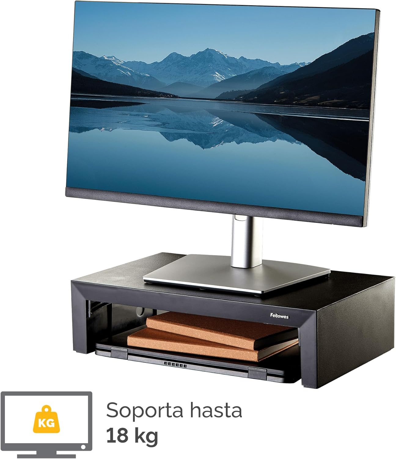Fellowes Elevador de Monitor Everyday Plus – Soporte Ergonómico Ajustable con 3 Alturas y Almacenamiento – Negro