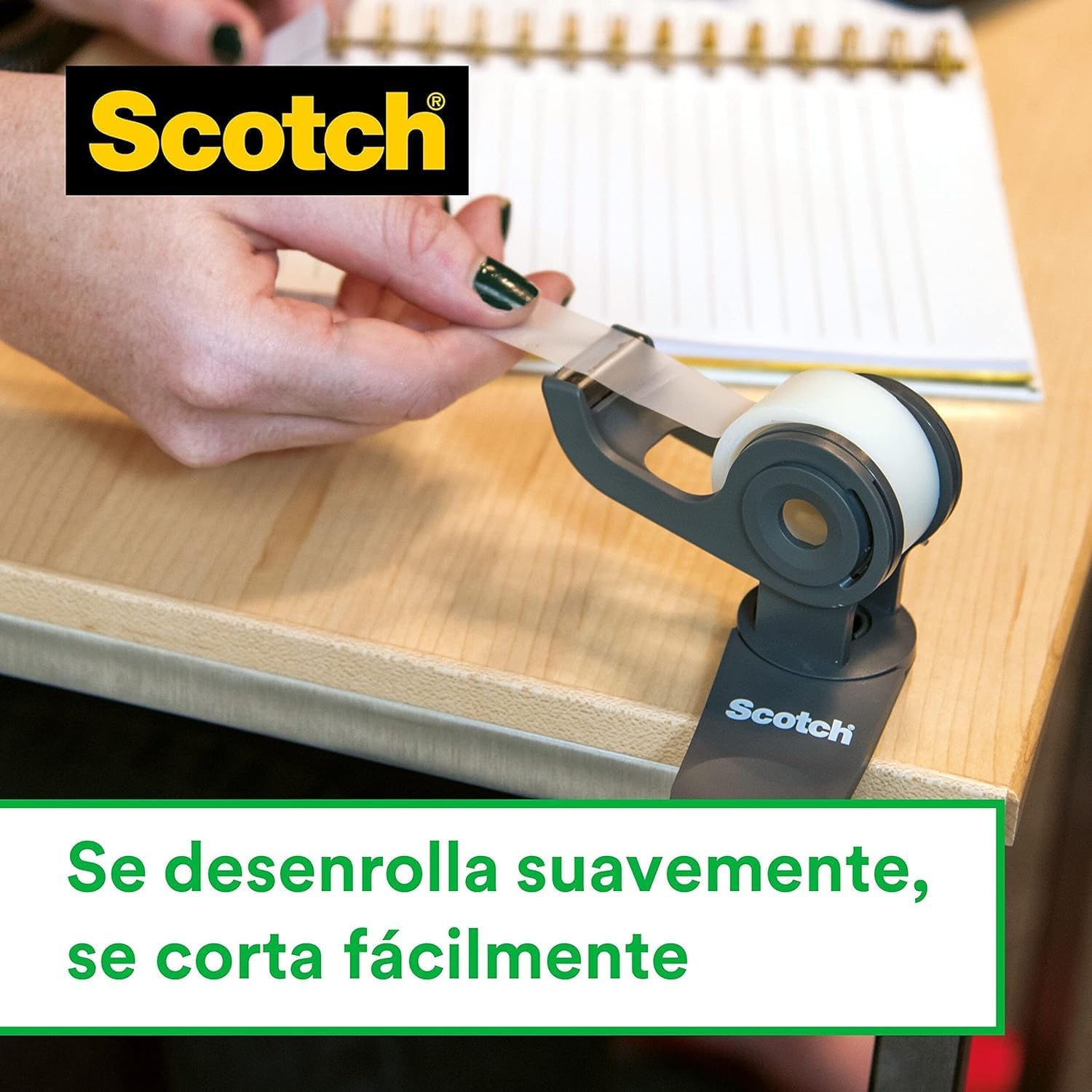 Scotch C60 – Dispensador de Cinta Adhesiva Negro y Plata + Rollo de Cinta Original 3M