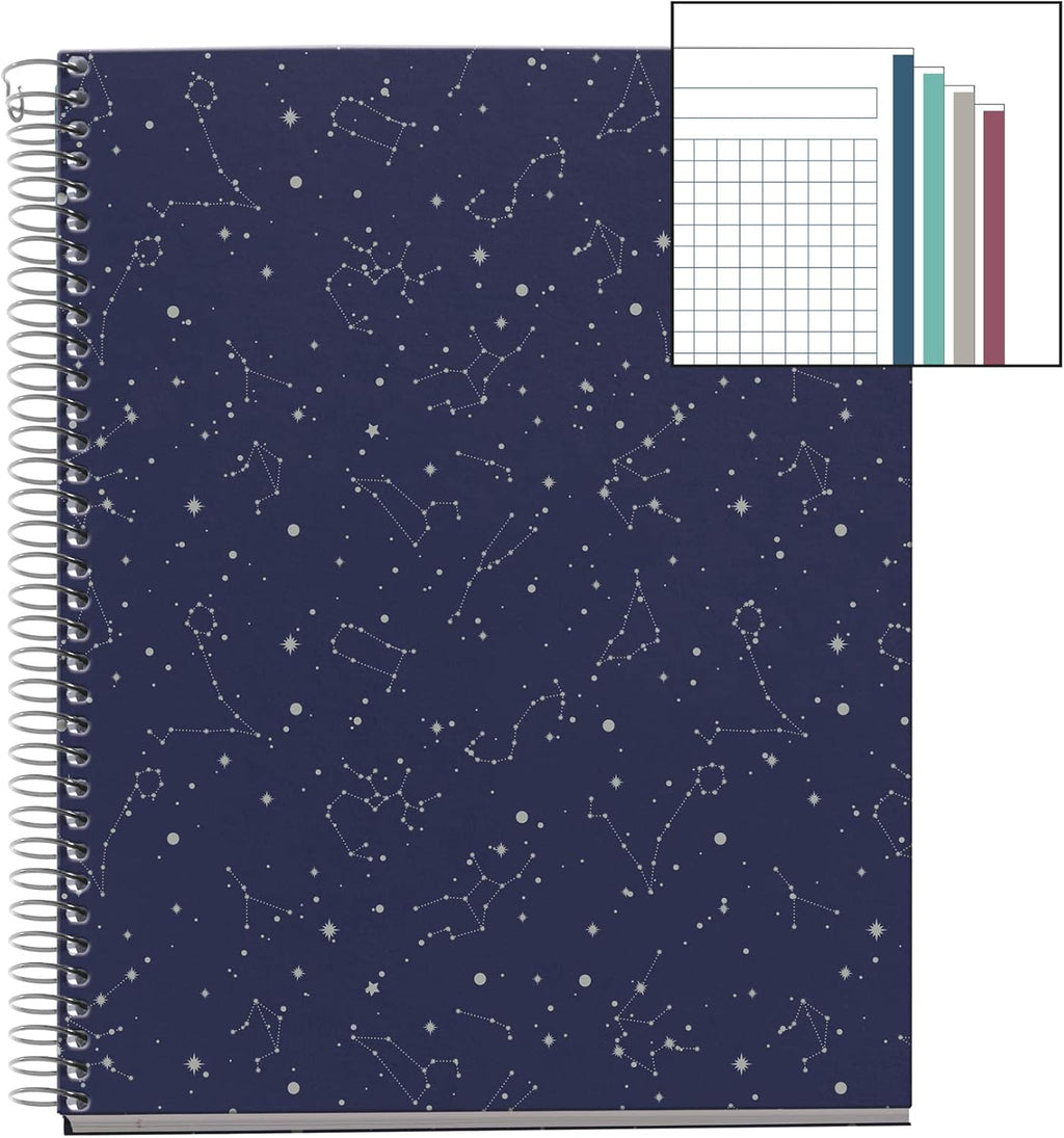 Miquelrius Cuaderno A5 4 Franjas Cosmos | 120 Hojas Cuadriculadas 5x5 | Tapa Dura | Papel Sostenible 70 g/m² | 2 Taladros