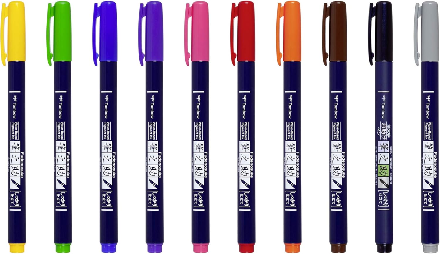 Tombow Fudenosuke Brush Pen – Estuche de 10 Rotuladores de Punta Dura – Colores Surtidos
