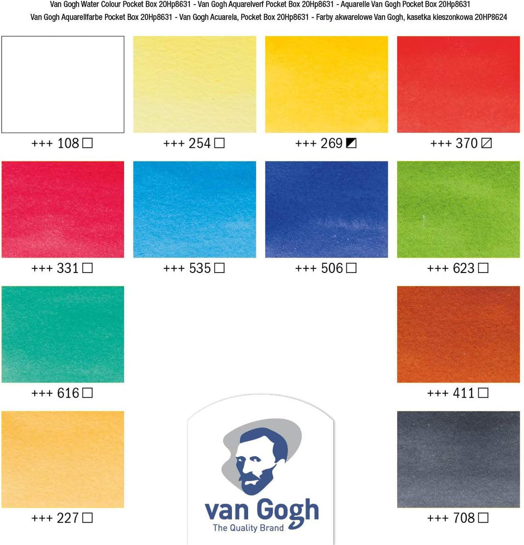 Royal Talens Van Gogh – Caja de 12 Acuarelas de Alta Calidad – Colores Surtidos