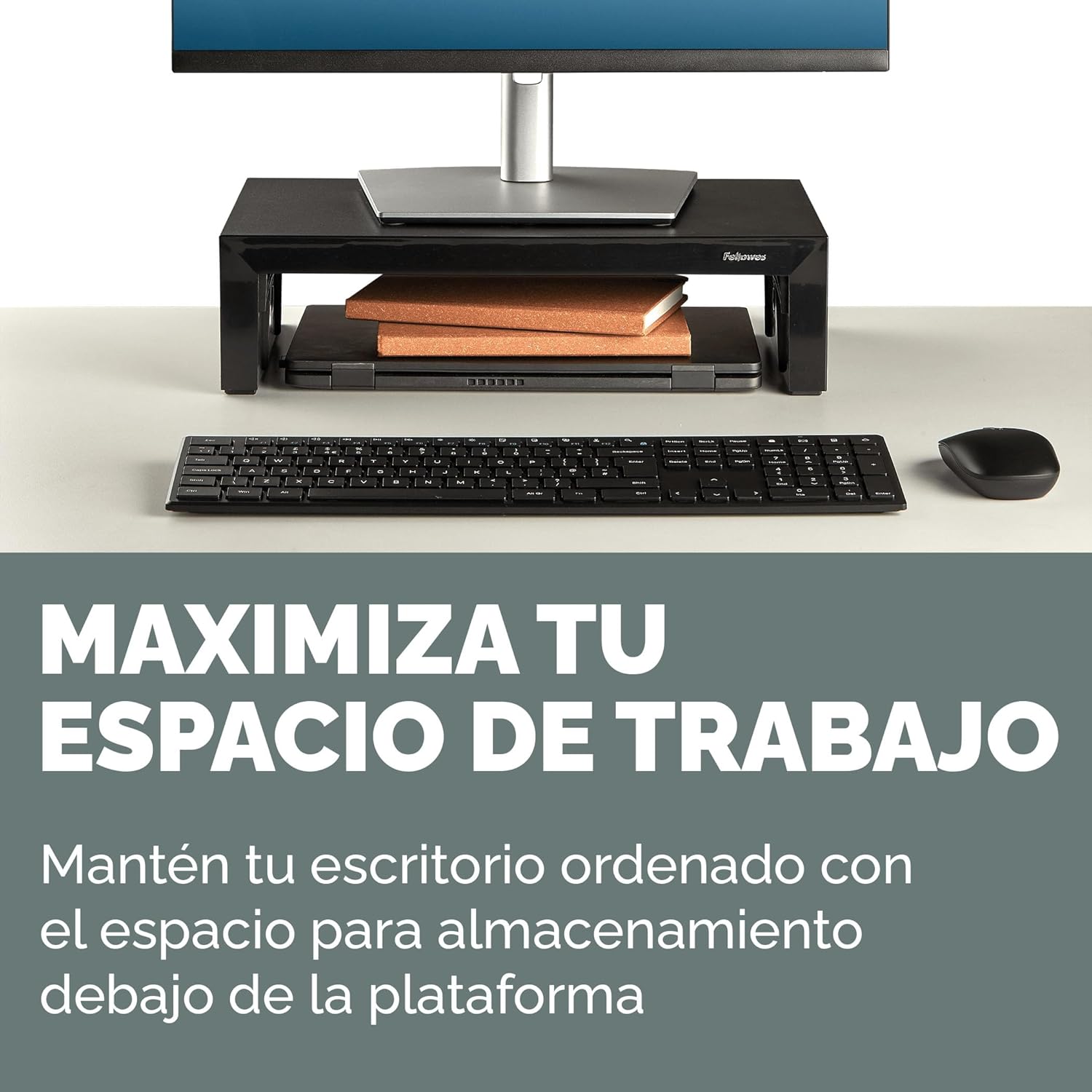 Fellowes Elevador de Monitor Everyday Plus – Soporte Ergonómico Ajustable con 3 Alturas y Almacenamiento – Negro