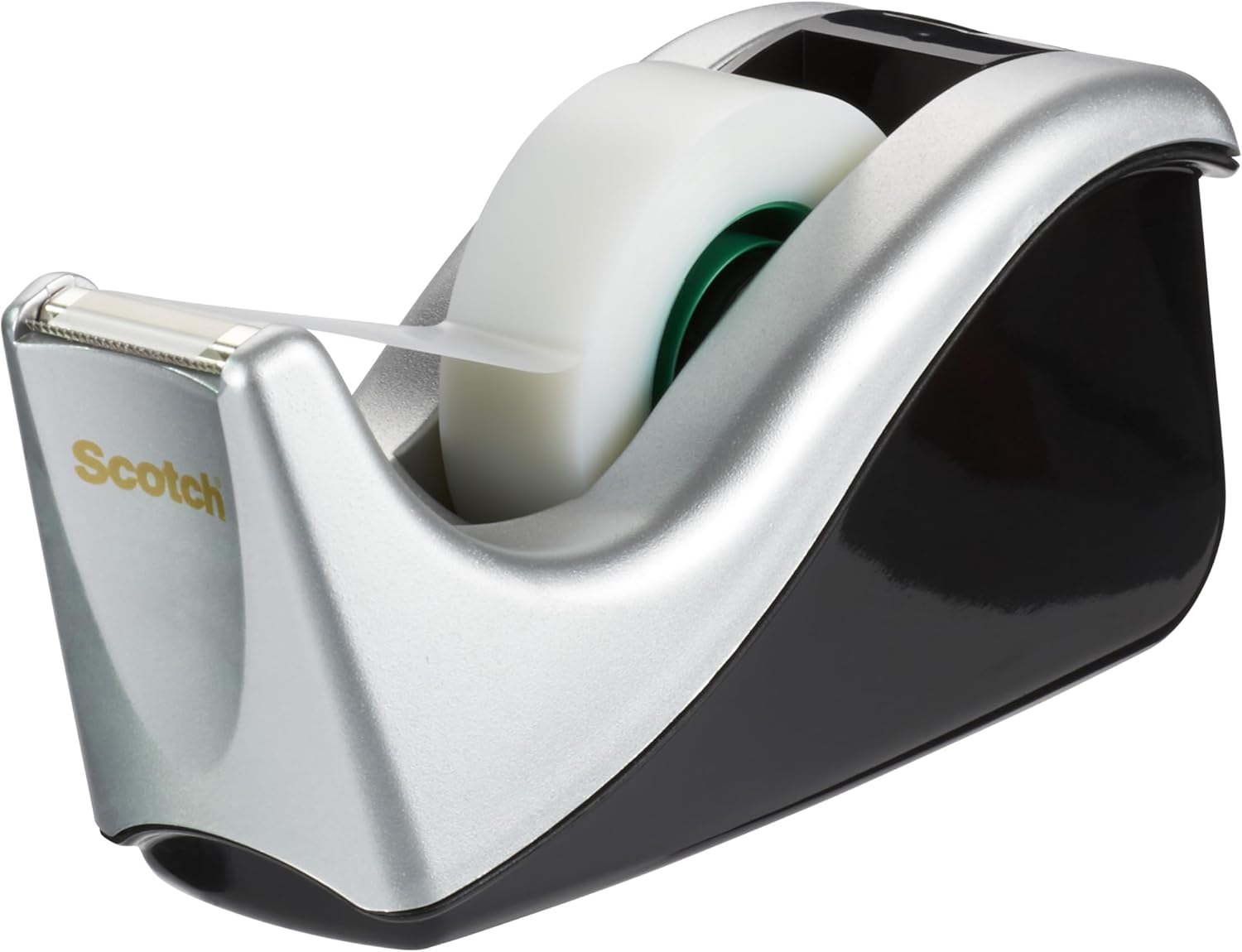 Scotch C60 – Dispensador de Cinta Adhesiva Negro y Plata + Rollo de Cinta Original 3M