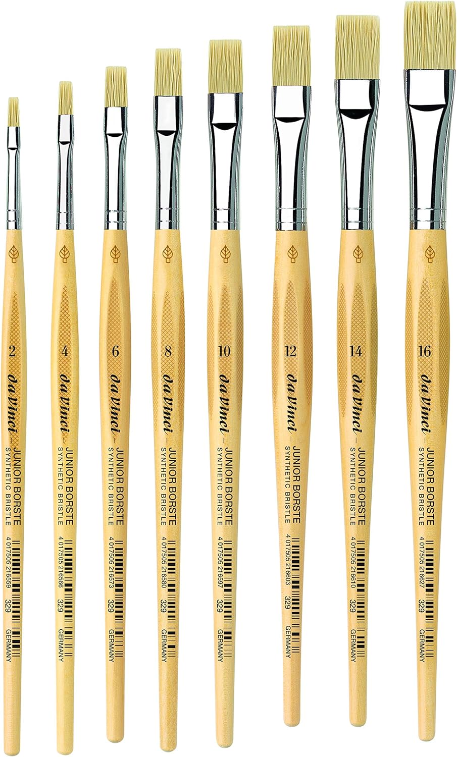 Da Vinci Student Serie 3529 – Set de 8 Pinceles Planos Sintéticos (Tamaños 2 a 16) – Para Todo Tipo de Pintura