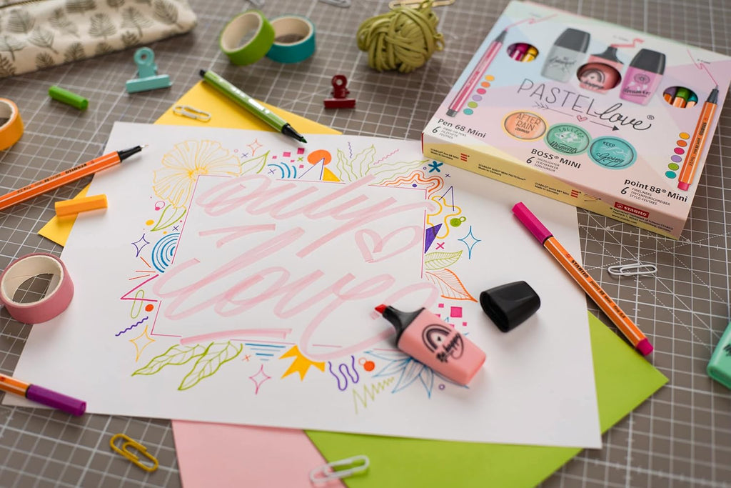 STABILO Estuche Pastellove Collection – 6 Pen 68 Mini + 6 Point 88 Mini + 6 Marcadores BOSS Mini Pastel