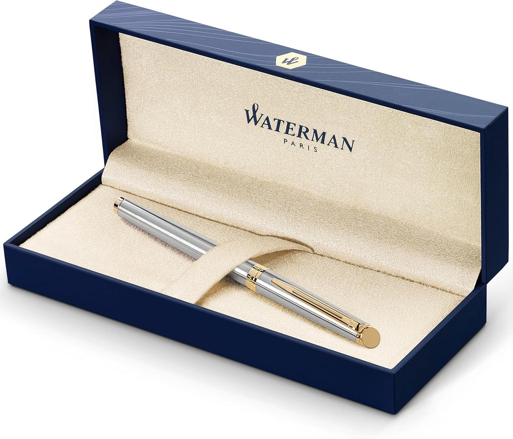 Waterman Hémisphère Pluma Estilográfica Acero Inoxidable con Adornos de Oro 23K – Plumín Medio