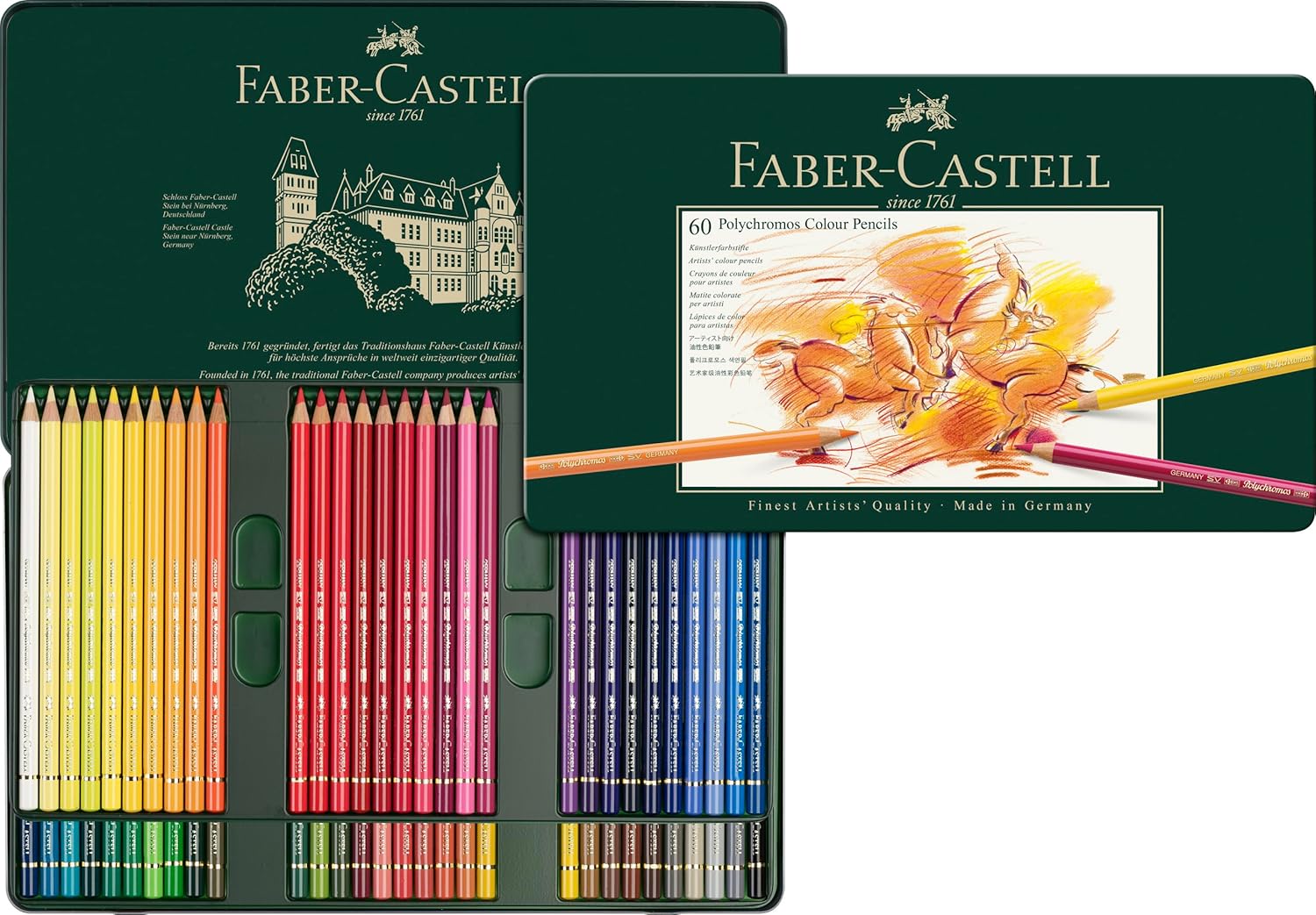 Faber-Castell Polychromos 60 Ecolápices de Color – Estuche Metálico Premium – Colores Intensos y Alta Resistencia a la Luz