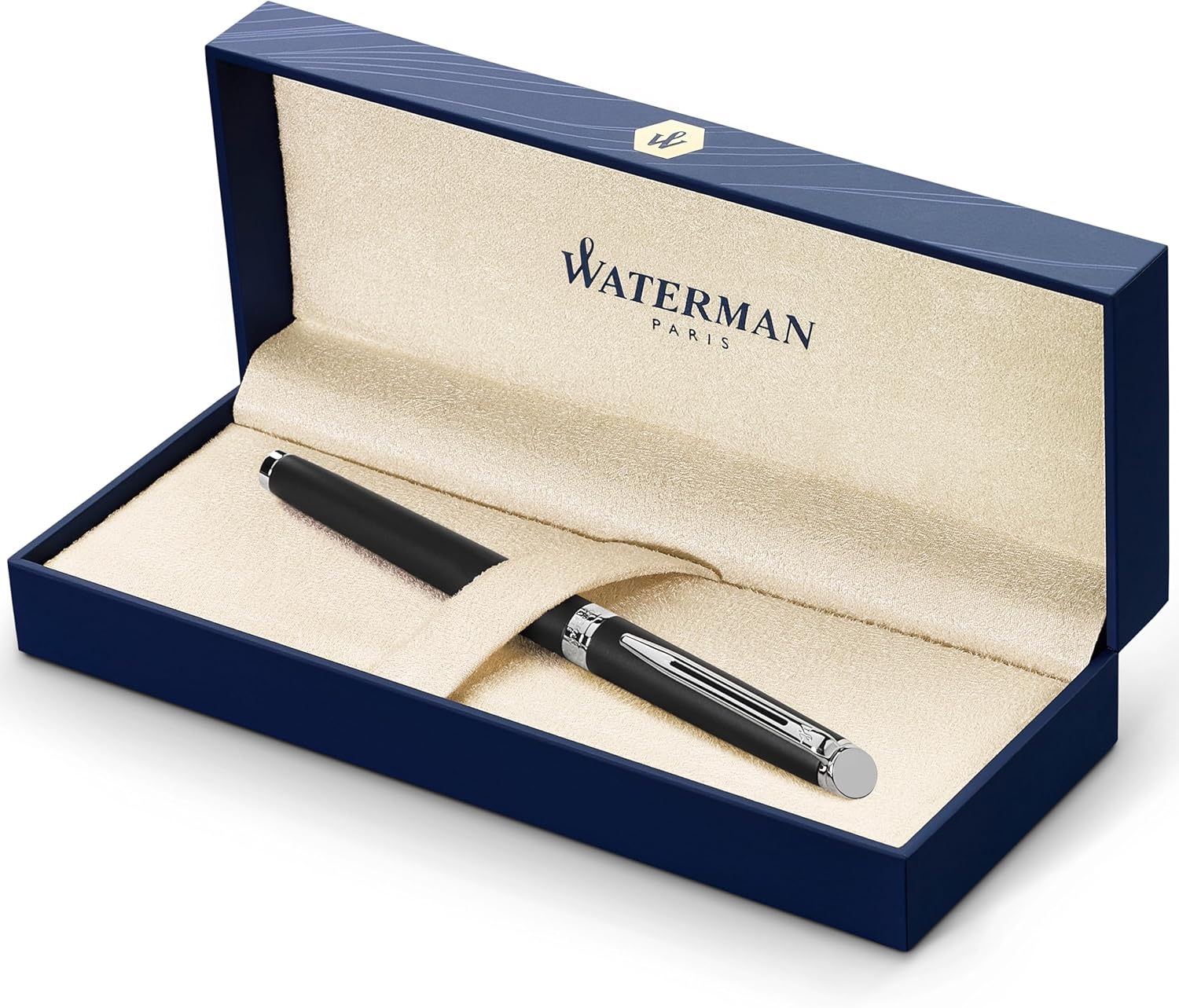 Waterman Hémisphère Pluma Estilográfica – Acabado Negro Mate con Detalles Cromados – Plumín Mediano – Estuche de Regalo Original