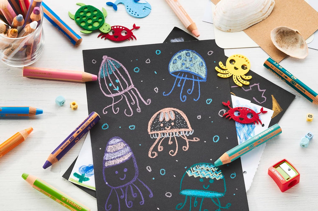 STABILO woody 3 en 1 – Estuche de 18 colores + sacapuntas + pincel